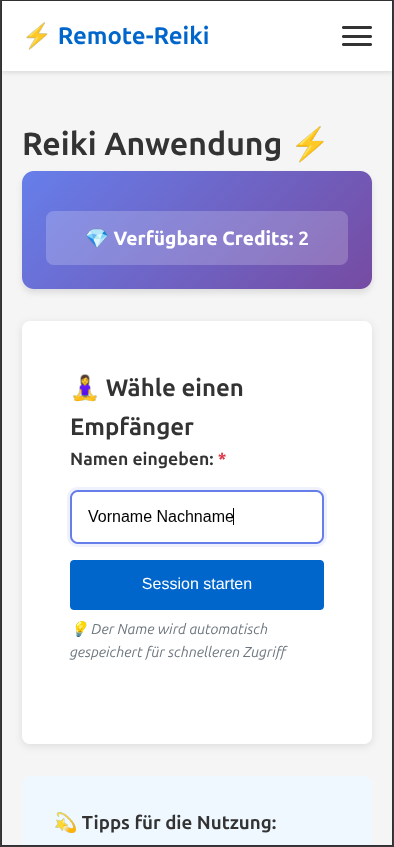 Remote-Reiki Session starten - Energie Visualisierung